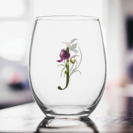 Vrouwelijk bloemmonogram letter J Wijnglas Zonder Voet