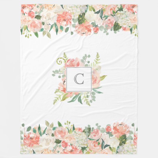 Vrouwelijk Bloempatroon met uw Monogram Fleece Deken (Voorkant)