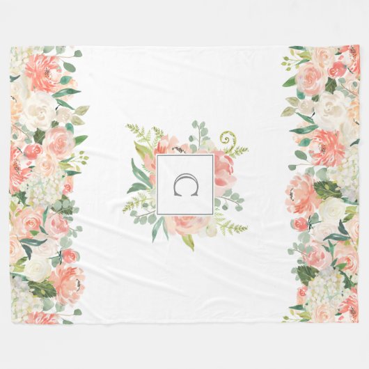 Vrouwelijk Bloempatroon met uw Monogram Fleece Deken (Voorkant (Horizontaal))