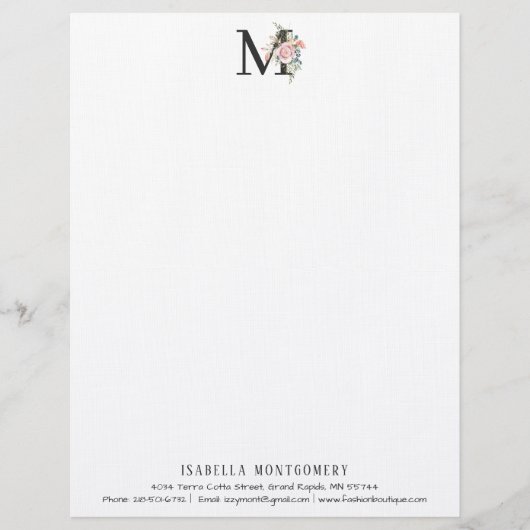 Vrouwelijk bloemschilderwerk Boho | Monogram Briefhoofd (Voorkant)