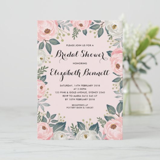Vrouwelijk Blush Pink Floral Peony Vrijgezellenfee Kaart (Staand voorkant)