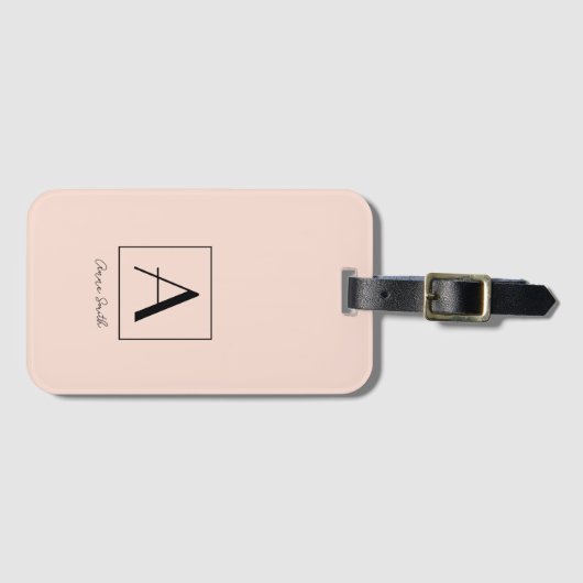 Vrouwelijk Blush Roze Monogram Initiaal Script Chi Bagagelabel (Voorkant (horizontaal))