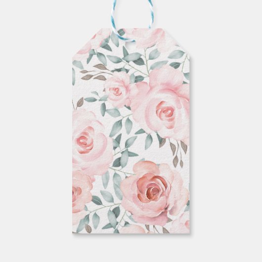 Vrouwelijk bos Zachte pastel Roze Rozen Dank u Cadeaulabel (Achterkant)