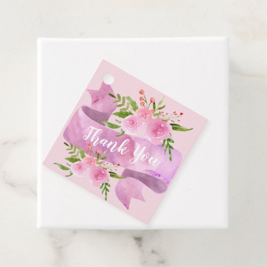 Vrouwelijk Chic Bloemige Roze Roos Dank Je Bedankjes Labels (In situ)