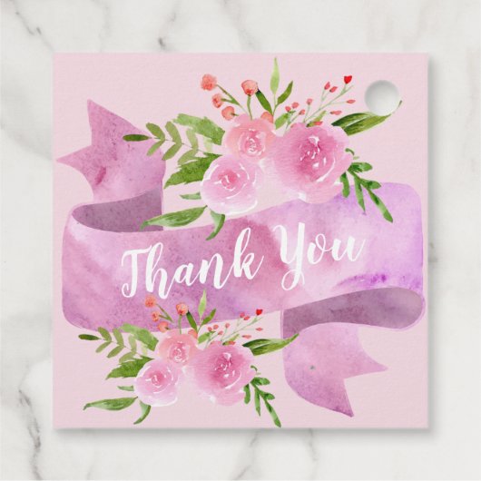 Vrouwelijk Chic Bloemige Roze Roos Dank Je Bedankjes Labels (Achterkant)