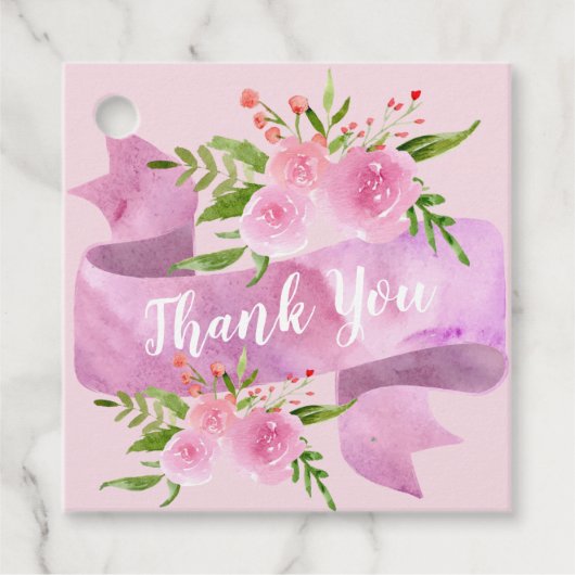 Vrouwelijk chic bloemmotief roze roos Dank je wel Bedankjes Labels (Voorkant)