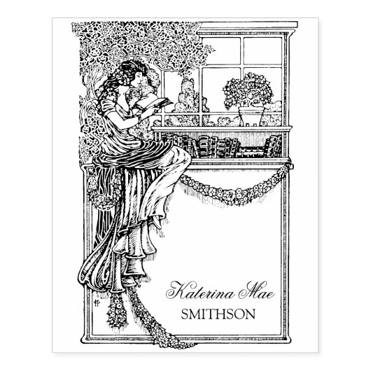  vrouwelijk chic ex libris label rubberstempel (Afrduk)