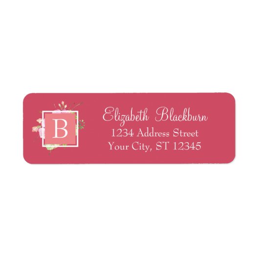 Vrouwelijk Chic Floral Monogrammed Retouradres Etiket (Voorkant)