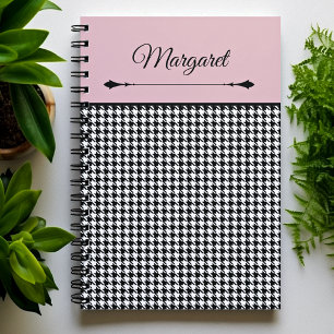 Vrouwelijk Chic Klassiek Houndstooth & Roze Notiti Notitieboek
