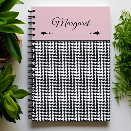 Vrouwelijk Chic Klassiek Houndstooth & Roze Notiti Notitieboek