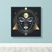Vrouwelijk Derde Oog met Gouden Geometrie Canvas Afdruk (Insitu (Houten vloer))