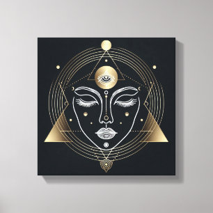 Vrouwelijk Derde Oog met Gouden Geometrie Canvas Afdruk