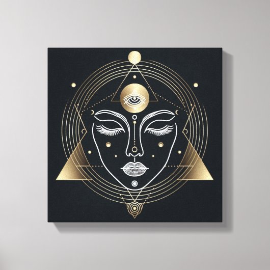 Vrouwelijk Derde Oog met Gouden Geometrie Canvas Afdruk (Voorkant)