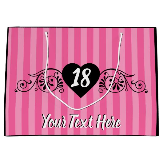 Vrouwelijk Elegant Verjaardagsfeestje Roze Strepen Groot Cadeauzakje (Voorkant)