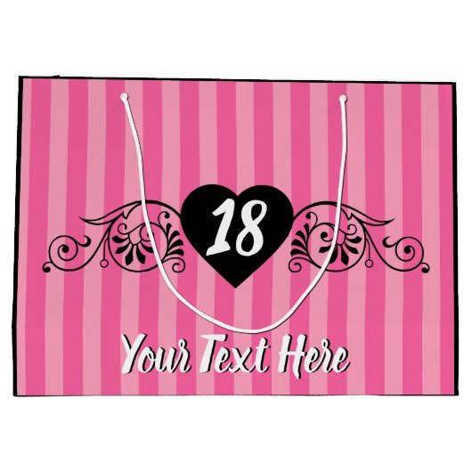 Vrouwelijk Elegant Verjaardagsfeestje Roze Strepen Groot Cadeauzakje (Achterkant)