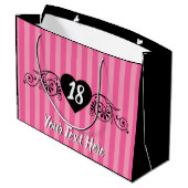 Vrouwelijk Elegant Verjaardagsfeestje Roze Strepen Groot Cadeauzakje (Achterkant Gekanteld)
