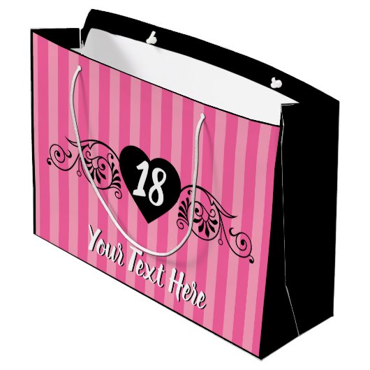 Vrouwelijk Elegant Verjaardagsfeestje Roze Strepen Groot Cadeauzakje (Achterkant Gekanteld)