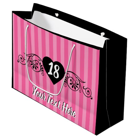 Vrouwelijk Elegant Verjaardagsfeestje Roze Strepen Groot Cadeauzakje (Voorkant Gekanteld)