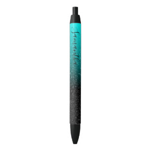 Vrouwelijk gepersonaliseerd aqua zwart ombre glitt blauwe inkt pen