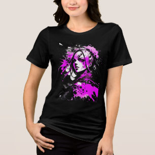 Vrouwelijk Gezichtsprofiel Pop Art in Roze en Zwar Tri-Blend Shirt