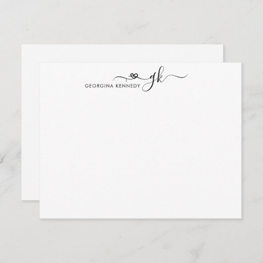 Vrouwelijk Girly Heart Script 2 Monogram Initiaal Notitiekaartje (Voorkant / Achterkant)