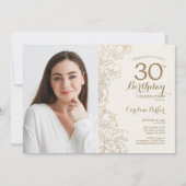Vrouwelijk Goud Bloemen Foto 30e Verjaardag Kaart (Voorkant)
