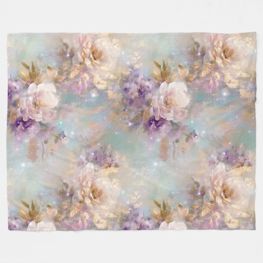 Vrouwelijk goud Paarse witte bloemen Fleece Deken (Voorkant (Horizontaal))