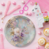 Vrouwelijk goud Paarse witte bloemen Papieren Bordje (Feest)