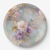 Vrouwelijk goud Paarse witte bloemen Papieren Bordje (Voorkant)