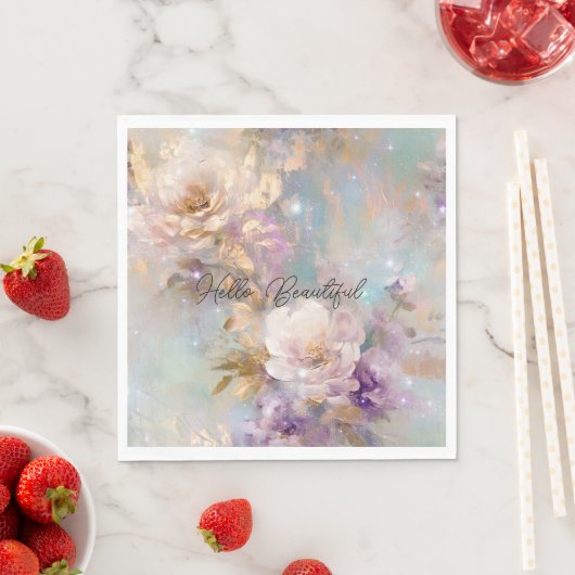 Vrouwelijk goud Paarse witte bloemen Servet (Insitu)