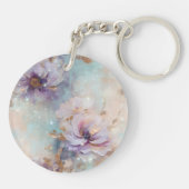 Vrouwelijk goud Paarse witte bloemen Sleutelhanger (Achterkant)