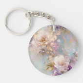 Vrouwelijk goud Paarse witte bloemen Sleutelhanger (Voorkant)