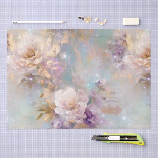 Vrouwelijk goud Paarse witte bloemen Tissuepapier (Craft)