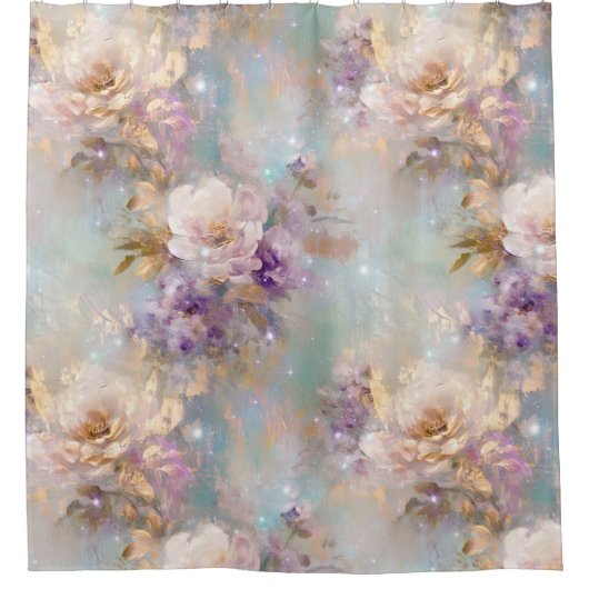 Vrouwelijk goud wit bloemen douchegordijn (Voorkant)