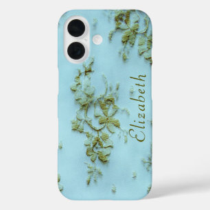Vrouwelijk Gouden Kant Teal Vrouwelijk en Elegant iPhone 16 Hoesje