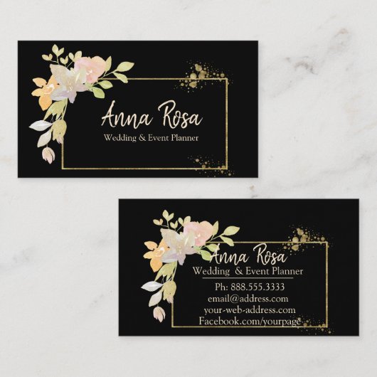 ** Vrouwelijk Gouden Lavendel Roze Waterverf Bloem Visitekaartje (Voorkant / Achterkant)