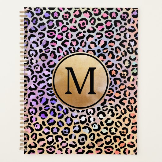 Vrouwelijk Gouden Monogram Iridiserende Regenboog Planner (Voorkant)