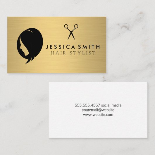 Vrouwelijk haar | metaalgoud | Shears Salon Visitekaartje (Voorkant / Achterkant)
