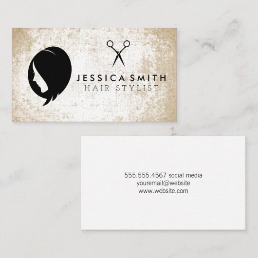 Vrouwelijk haar | salonschaar | Grunge Visitekaartje (Voorkant / Achterkant)