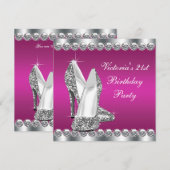 Vrouwelijk hete roze 21e verjaardagsfeestje kaart (Voorkant / Achterkant)