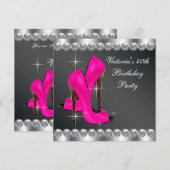 Vrouwelijk hete roze verjaardagsfeestje kaart (Voorkant / Achterkant)