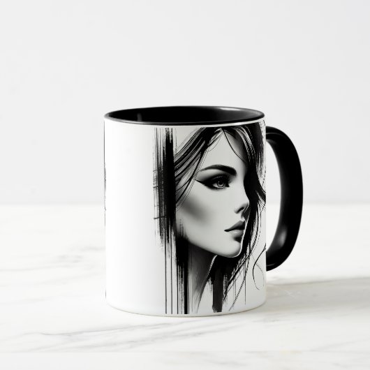 Vrouwelijk in zwart-wit. mok (Voorkant rechts)