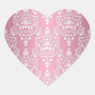 Vrouwelijk kant damast roze en wit hart sticker