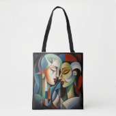 Vrouwelijk Koppel Cubisme Tote Bag (Voorkant)