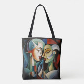 Vrouwelijk Koppel Cubisme Tote Bag (Achterkant)