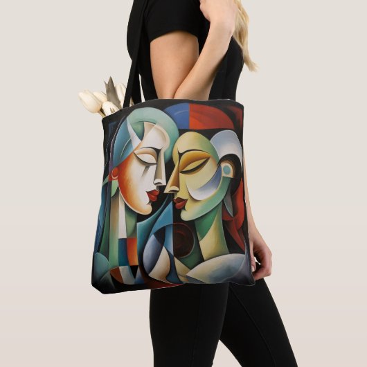 Vrouwelijk Koppel Cubisme Tote Bag (Dichtbij)