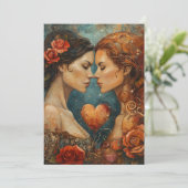 Vrouwelijk Koppel LGBTQ Valentijnsdag Feestdagenkaart (Staand voorkant)