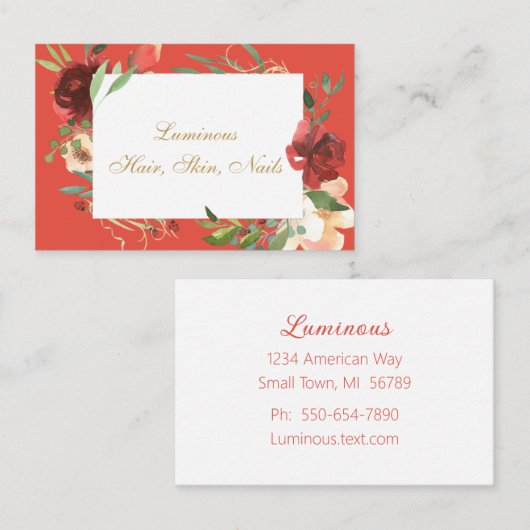 Vrouwelijk Koraal en Bourgondische Floral Lijst Visitekaartje (Voorkant / Achterkant)
