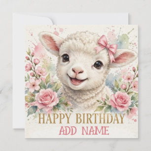 Vrouwelijk lam: baby dier pastel boog en bloemen kaart