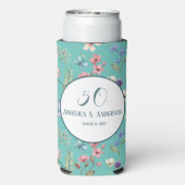 Vrouwelijk Licht Blauwgroen Bloemen Wildbloempatro Seltzer Blikjeskoeler (Seltzer Achterkant)